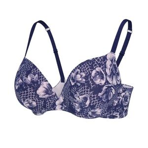 Savage x Fenty Women’s Cotton Essentials Demi T Shirt Bra Blue Floral Size 38D